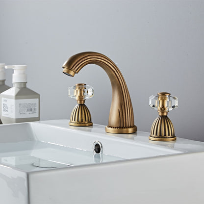 Traditional Antique Brass Widespread Bathroom Faucet, Double Crystal Handle High Arc Sink Faucet