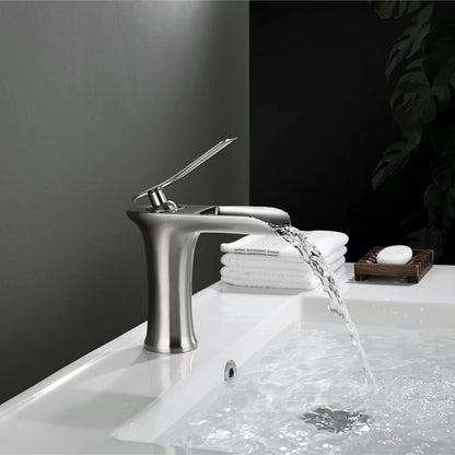 Waterfall Bathroom Sink Faucet, Single-Handle Brass Faucet