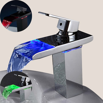 LED Waterfall Single-Hole Bathroom Faucet, Modern Single-Handle Brass Faucet, Chrome / Matte Black / Rose Gold / Polished Gold / Brushed Nickel / Brushed Gold / Matte White
