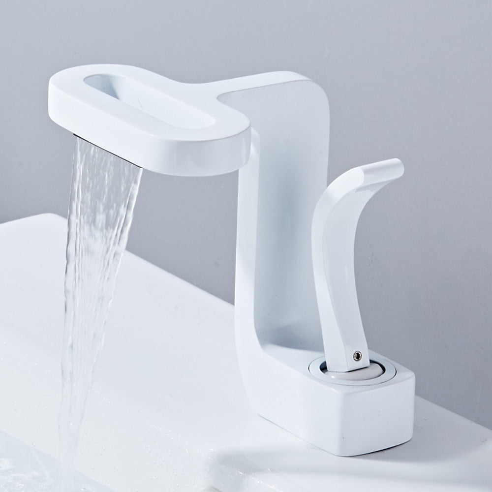 Waterfall Single-Hole Bathroom Faucet, Single-Handle Brass Vanity Faucet