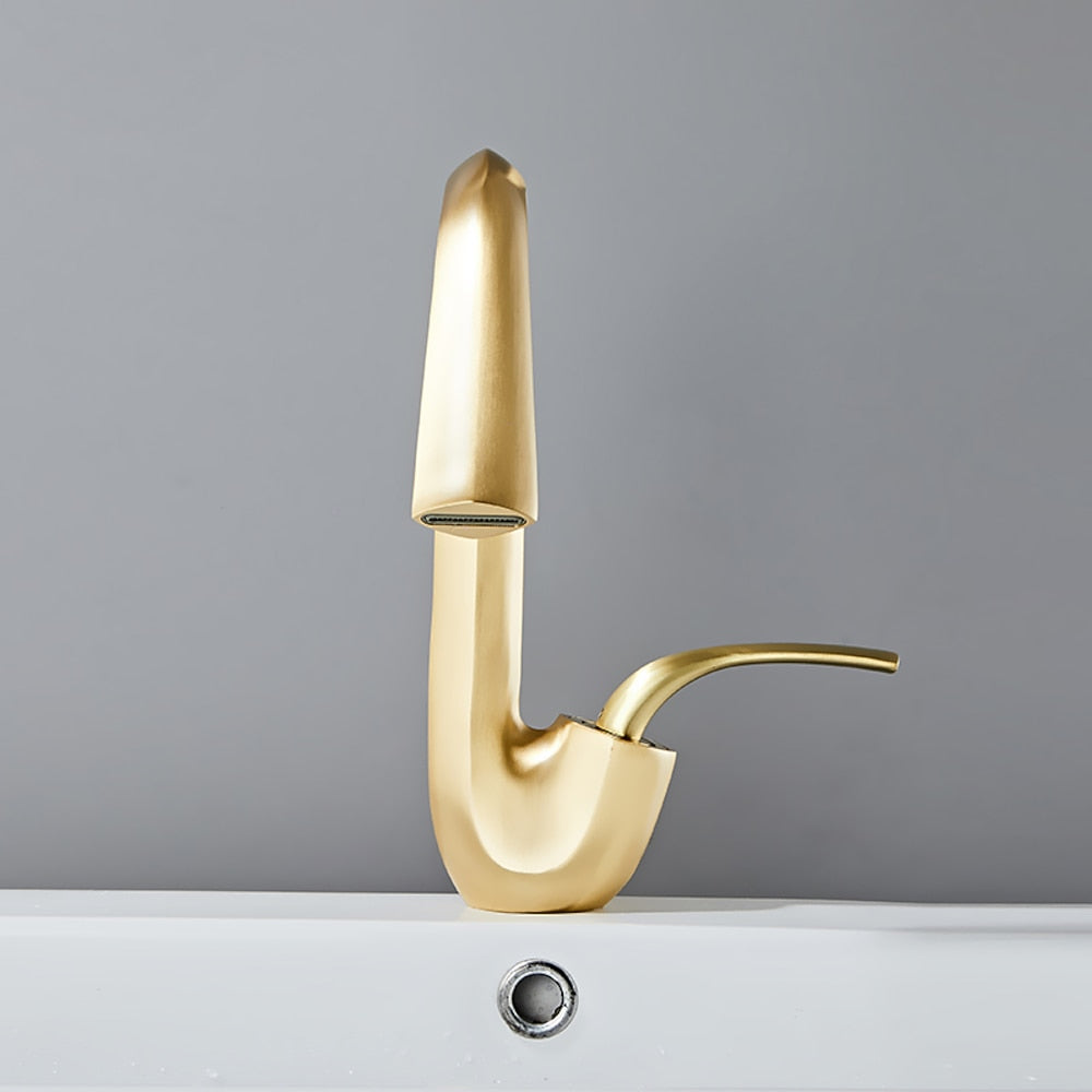 Modern Single-Hole Waterfall Bathroom Faucet, Single-Handle Swivel Spout Faucet, Matte Black / Brushed Gold / Chrome