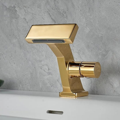 Waterfall Single-Hole Bathroom Faucet, Single-Handle Deck-Mount Faucet, Antique Brass / Brushed Gold / Chrome / Gunmetal / Matte Black / Matte White