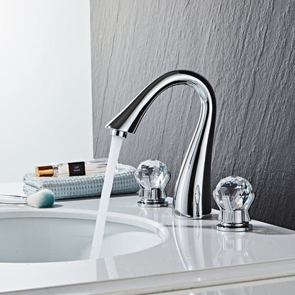 Crystal Knob Handle Widespread Bathroom Faucet, Modern Dual-Handle 3-Hole Faucet, Polished Gold / Chrome / Brushed Nickel