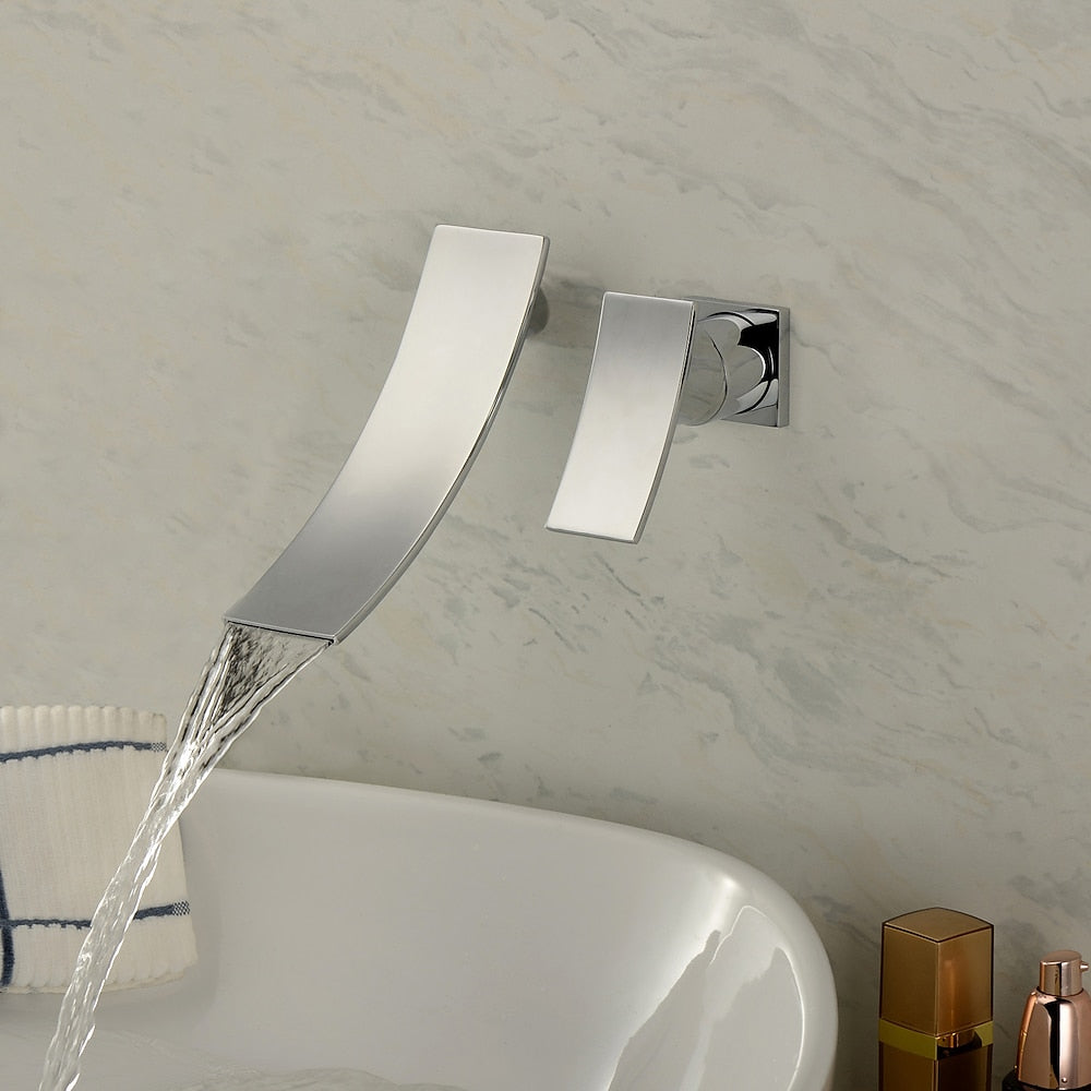 Waterfall Chrome Modern Bathroom Faucet, Wall-Mount Single-Handle Faucet