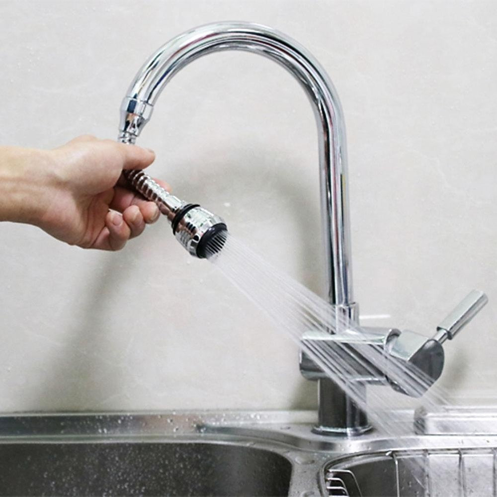 Chrome Stainless Steel Flexible Faucet Aerator, 360-Degree Swivel Extension Spout with Dual Spray Modes