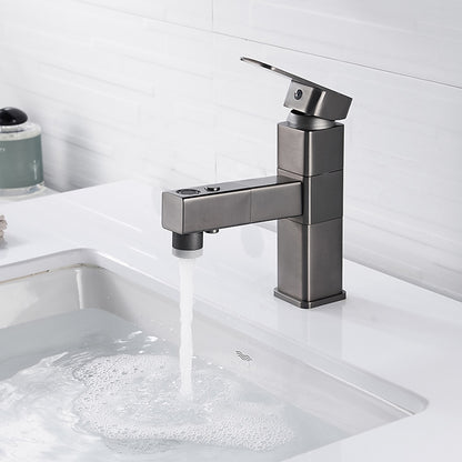 Modern Pull-Out Bathroom Faucet, Single-Hole Swivel Spout Faucet, Matte Black / Chrome / Brushed Nickel / Gunmetal / Matte White