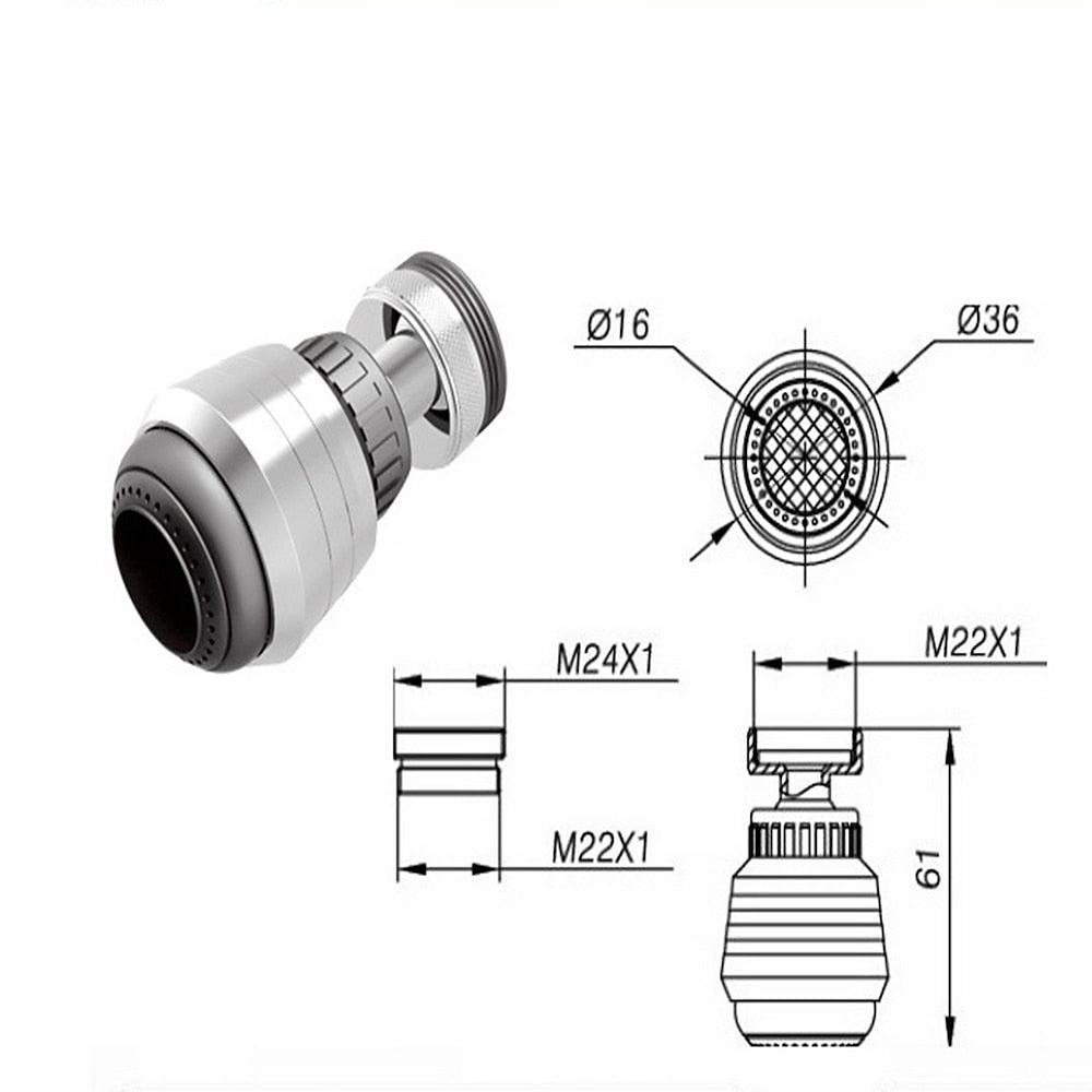 Chrome 360-Degree Swivel Faucet Aerator, Splash-Proof Water-Saving Faucet Attachment