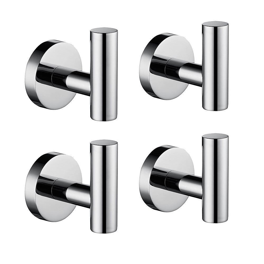 Modern Chrome Robe Hooks, 4-Piece Wall-Mounted Stainless Steel Coat Hooks
