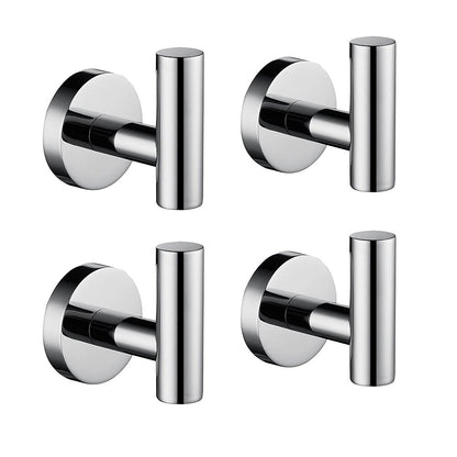 Modern Chrome Robe Hooks, 4-Piece Wall-Mounted Stainless Steel Coat Hooks