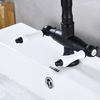 Antique Single-Hole Bathroom Faucet, Dual Ceramic Handle Swivel Spout Faucet, Antique Brass / Brushed Nickel / Chrome / Matte Black / Polished Gold