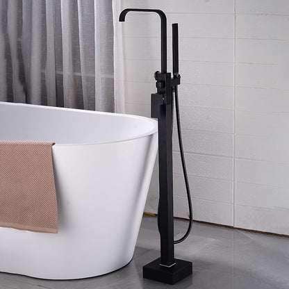 Modern Freestanding Tub Filler Faucet, Single-Handle Brass Bathtub Faucet with Handheld Shower, Chrome / Matte Black
