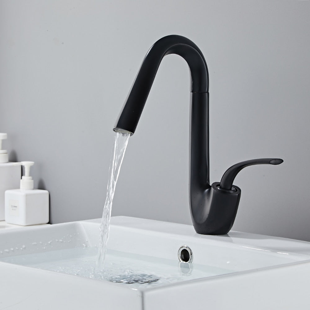 Modern Single-Hole Waterfall Bathroom Faucet, Single-Handle Swivel Spout Faucet, Matte Black / Brushed Gold / Chrome