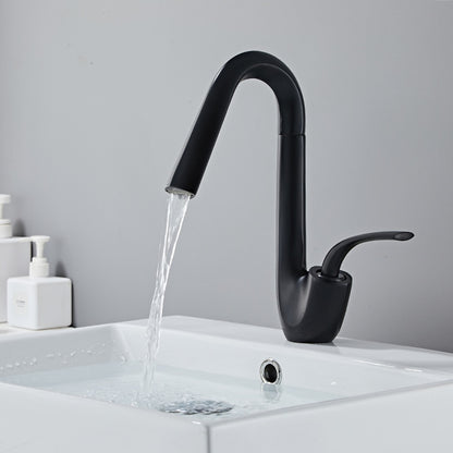 Modern Single-Hole Waterfall Bathroom Faucet, Single-Handle Swivel Spout Faucet, Matte Black / Brushed Gold / Chrome