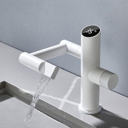 LED Digital Display Single-Hole Single-Handle Bathroom Faucet, Swivel Spout Brass Faucet, Matte Black / Matte White / Gunmetal