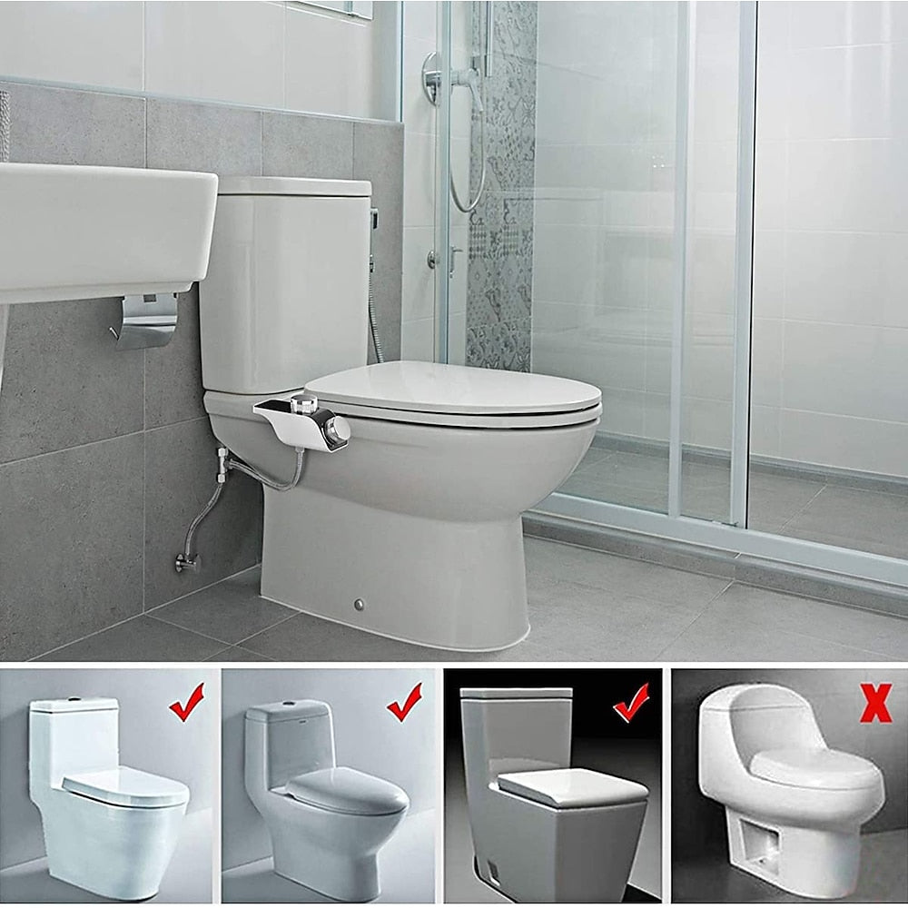 White Non-Electric Dual-Nozzle Bidet Attachment, Dual-Temperature Toilet Seat Sprayer with Chrome Control Knobs