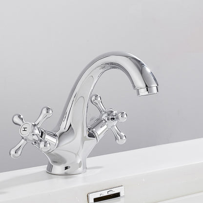 Vintage Single-Hole Bathroom Faucet, Dual Cross Handle Brass Faucet