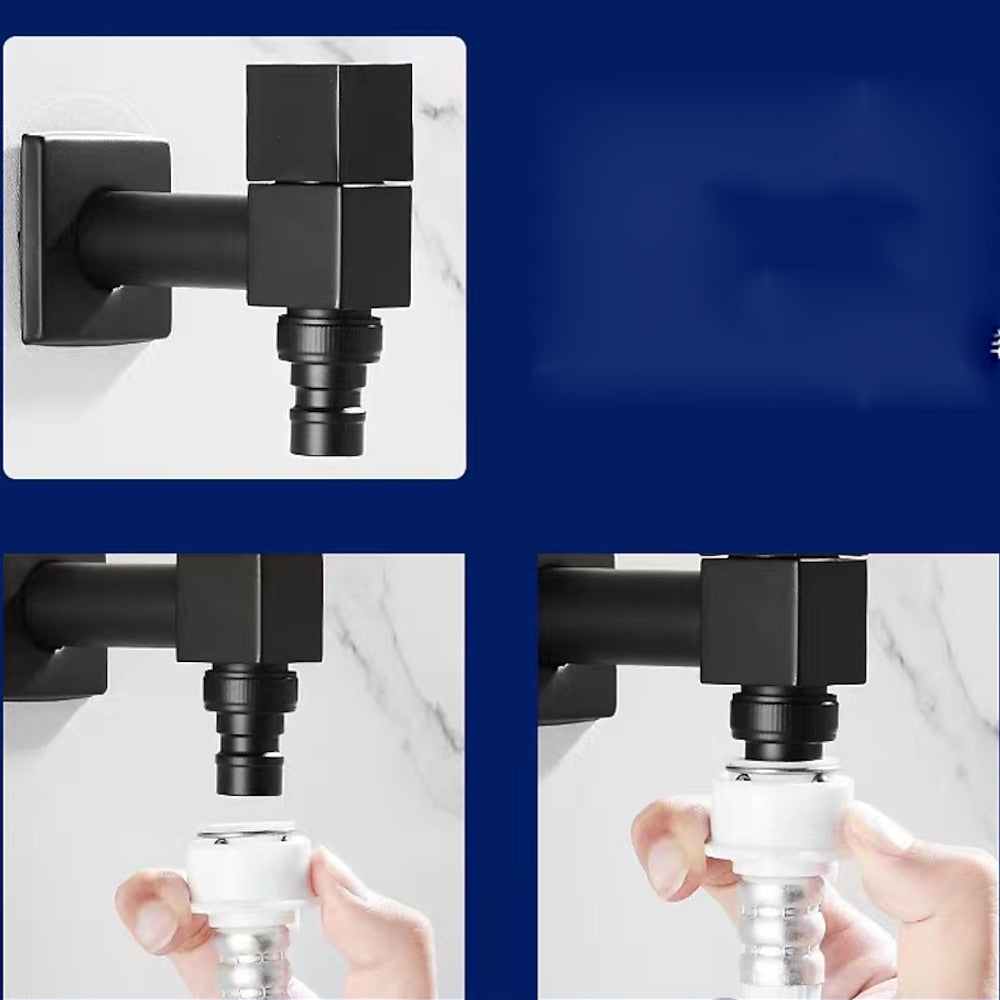 Modern Wall-Mount Single Cold Faucet, Solid Brass Washing Machine Faucet, Matte Black / Chrome