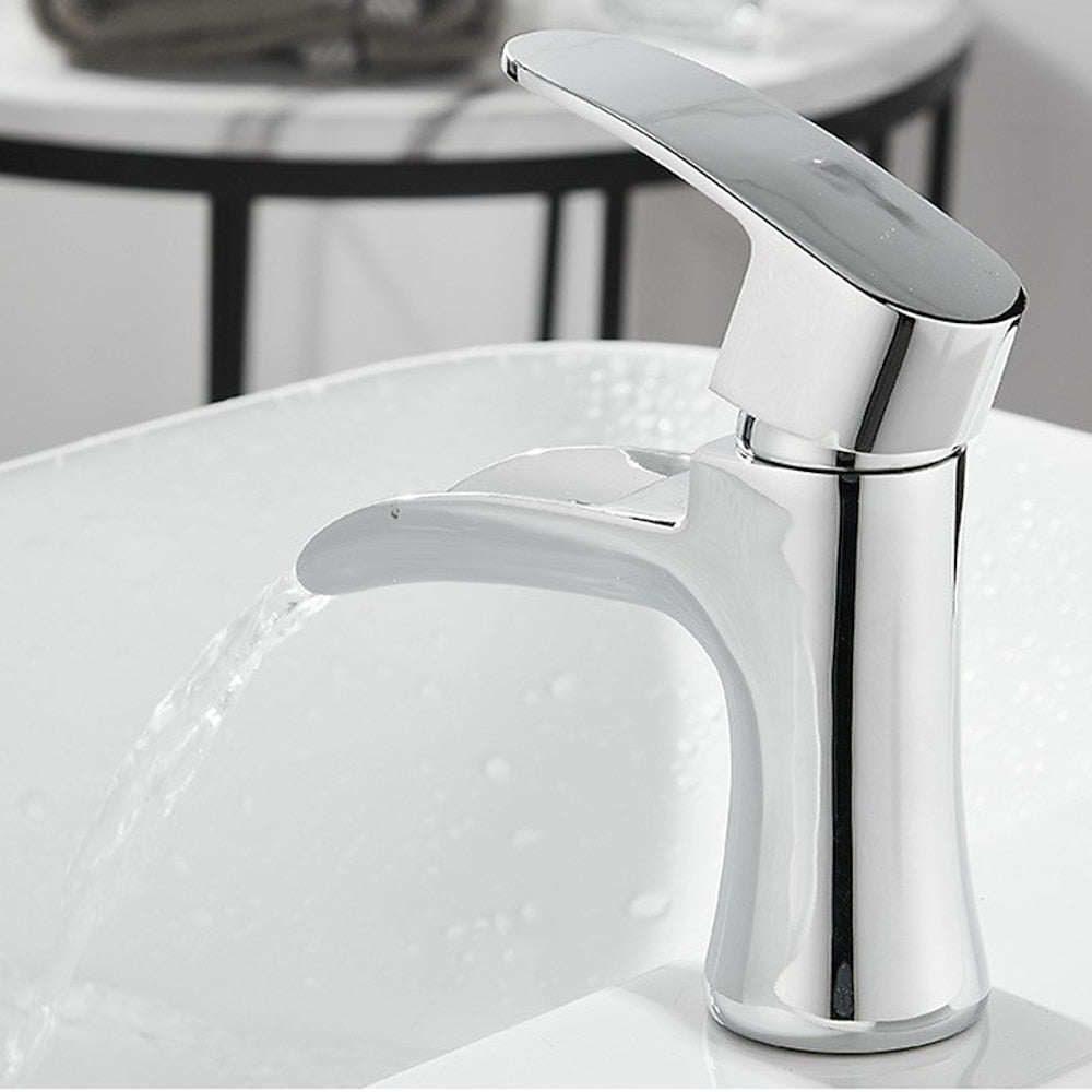 Modern Waterfall Vessel Sink Faucet, Single-Handle Brass Faucet, Matte Black / Chrome