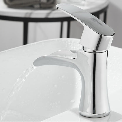 Modern Waterfall Vessel Sink Faucet, Single-Handle Brass Faucet, Matte Black / Chrome