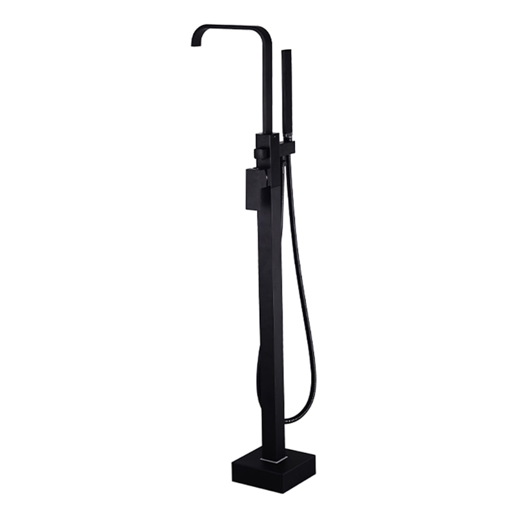 Modern Freestanding Tub Filler Faucet, Single-Handle Brass Bathtub Faucet with Handheld Shower, Chrome / Matte Black