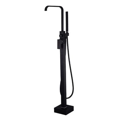 Modern Freestanding Tub Filler Faucet, Single-Handle Brass Bathtub Faucet with Handheld Shower, Chrome / Matte Black