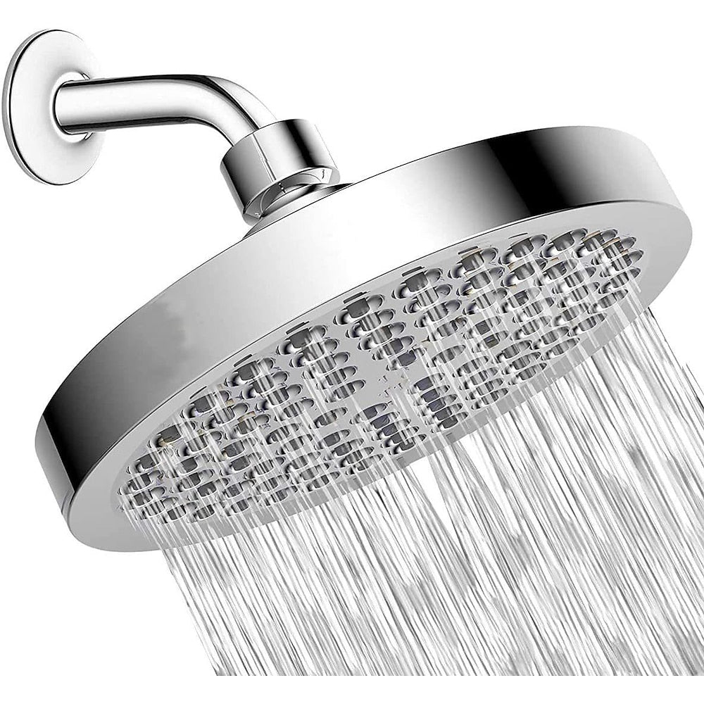 5-Spray Mode Fixed Shower Head, Modern Wall-Mount Round Showerhead, Chrome / Matte Black / Stainless Steel