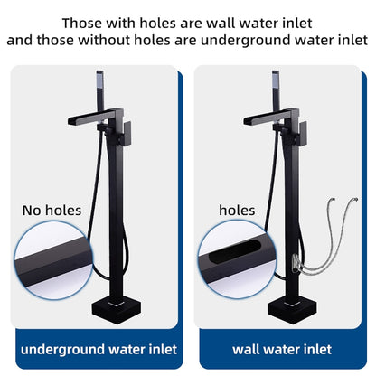 Modern Waterfall Freestanding Tub Filler, Single-Handle Tub Faucet with Handheld Shower