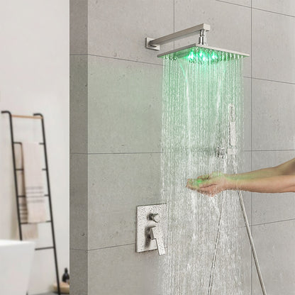 LED Rainfall Shower Faucet System, Wall-Mount Single-Handle Shower Faucet with Handheld Shower, Matte Black / Chrome
