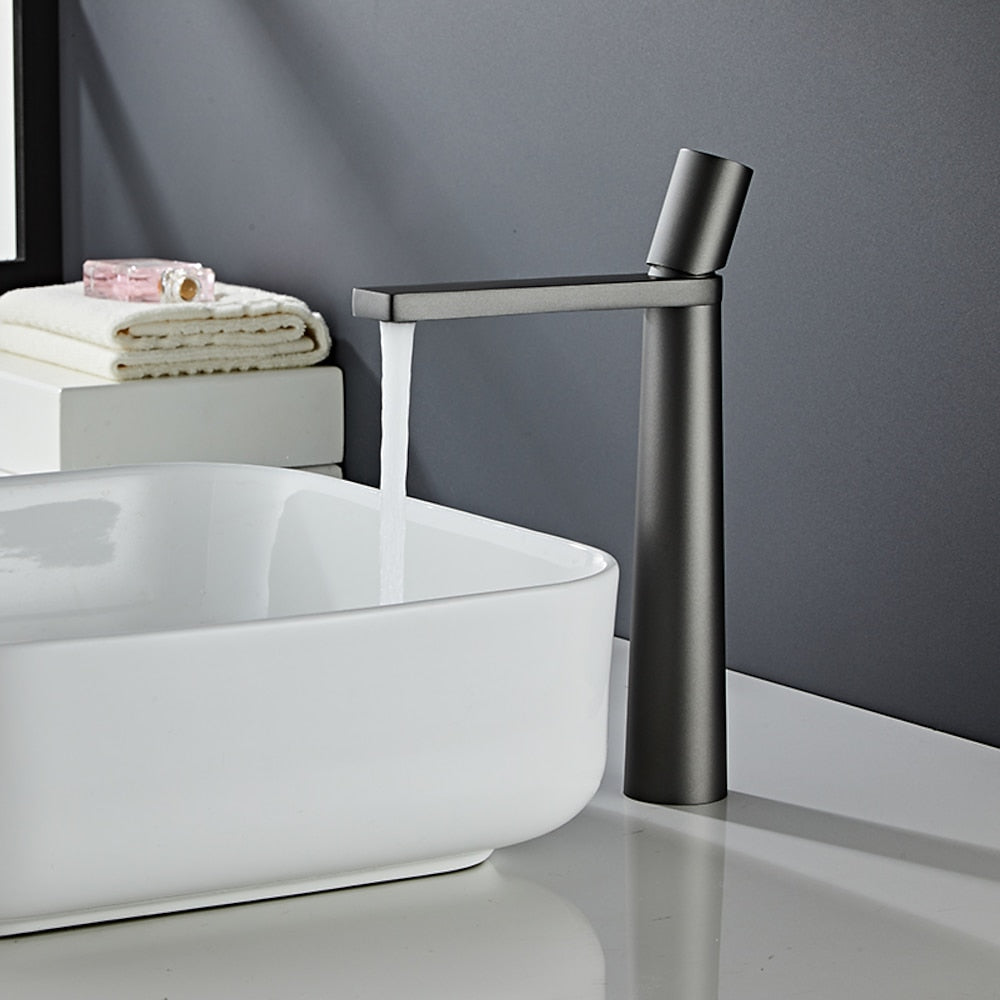 Modern Tall Single-Hole Vessel Faucet, Single-Handle Brass Bathroom Faucet