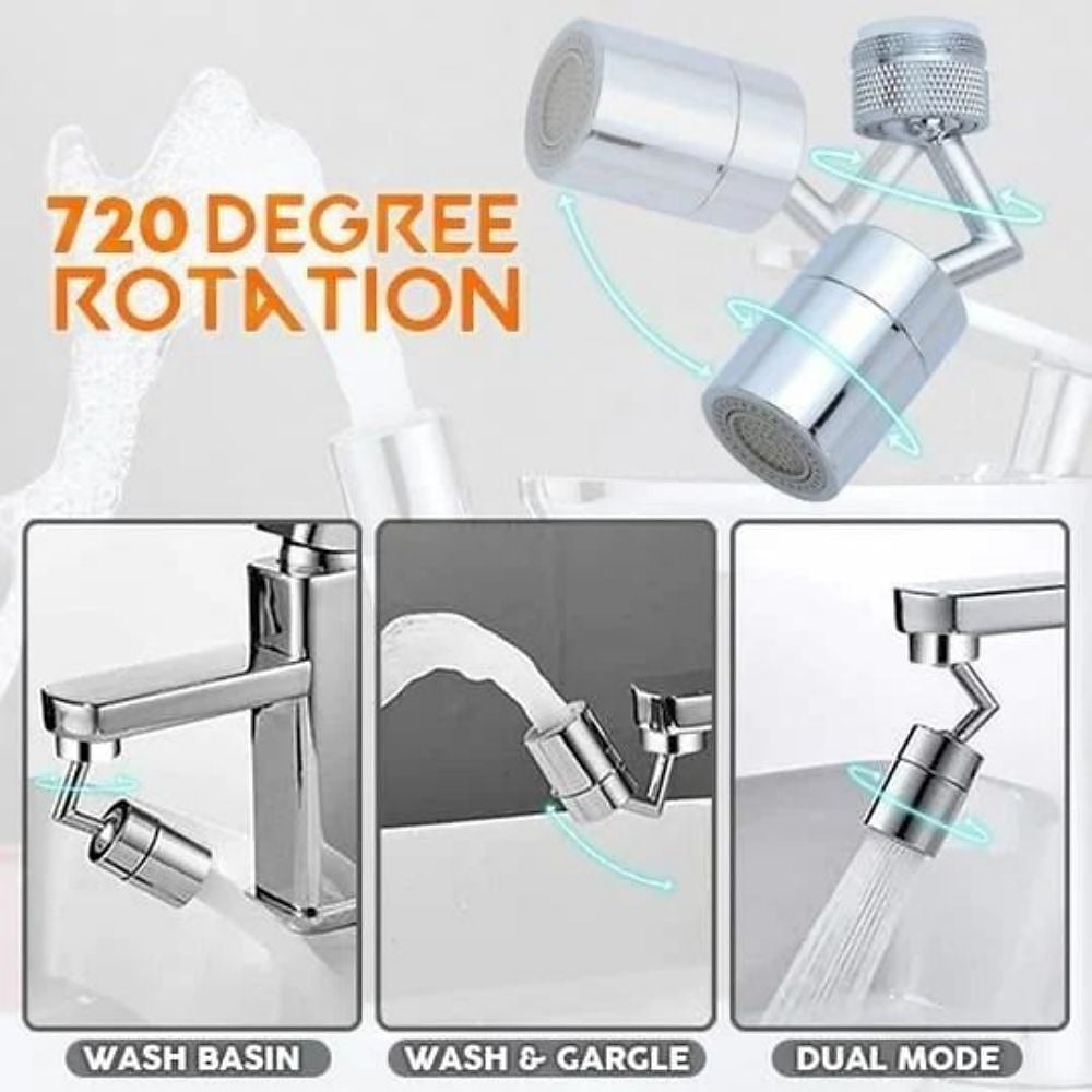 Chrome 720-Degree Swivel Faucet Aerator, Dual-Mode Splash Filter Faucet Extender