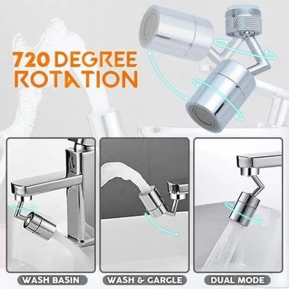 Chrome 720-Degree Swivel Faucet Aerator, Dual-Mode Splash Filter Faucet Extender