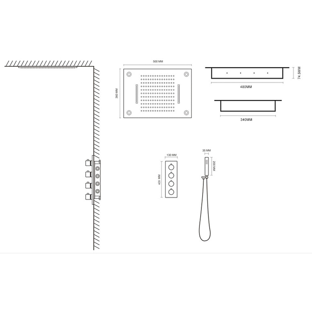 LED Waterfall Rainfall Complete Shower System, Ceiling-Mounted Chrome Shower Faucet with Handheld Shower