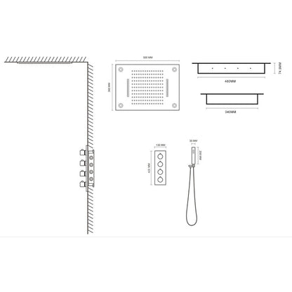 LED Waterfall Rainfall Complete Shower System, Ceiling-Mounted Chrome Shower Faucet with Handheld Shower