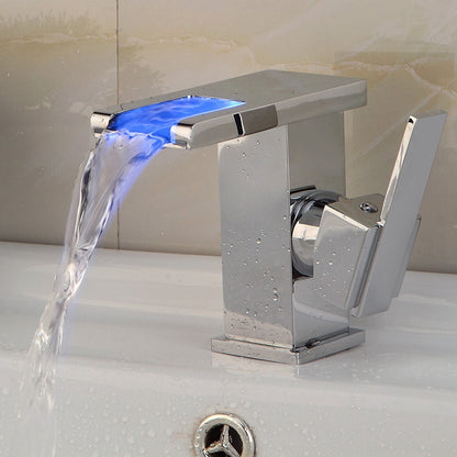 LED Waterfall Bathroom Faucet, Modern Single-Handle Brass Faucet, Matte Black / Matte White / Chrome