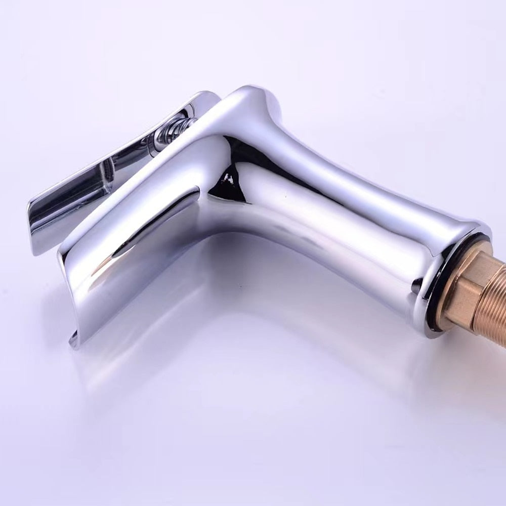 Waterfall Bathroom Sink Faucet, Single-Handle Brass Faucet