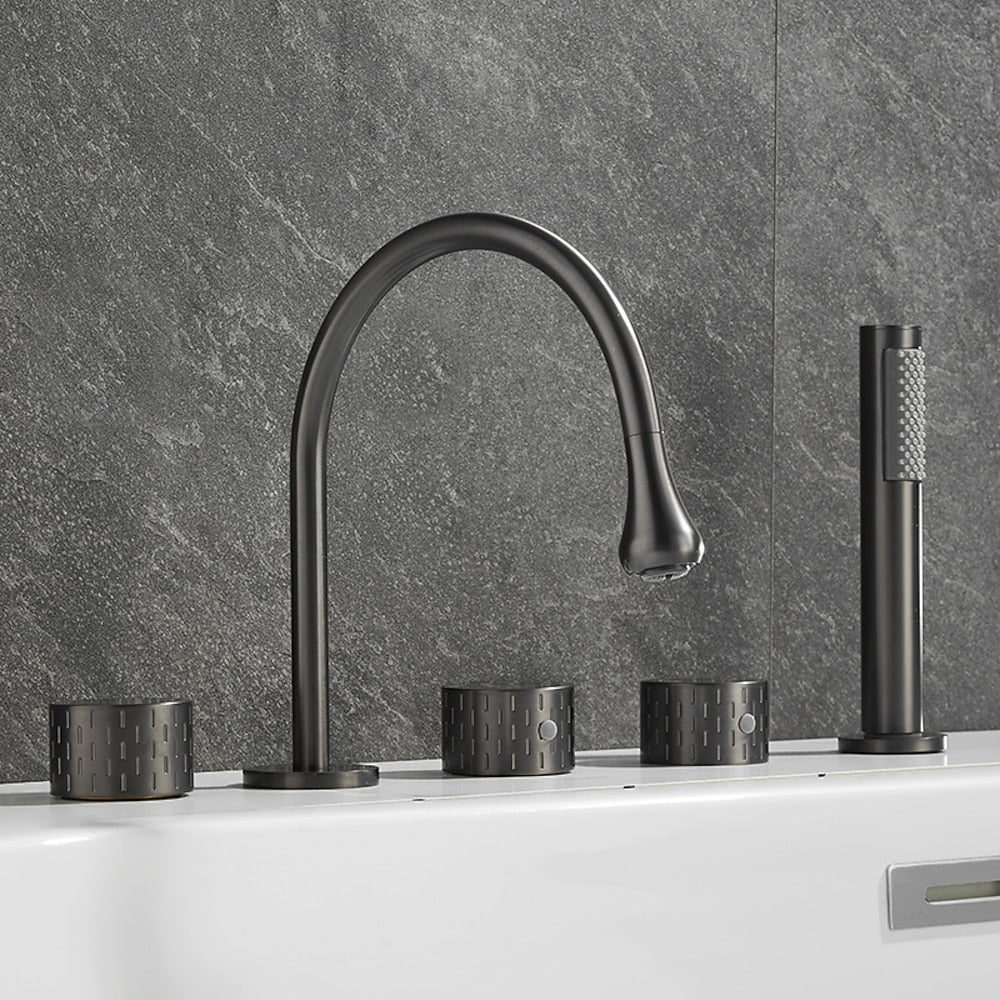 High-Arc 5-Hole Roman Tub Faucet, Three-Handle Tub Filler Faucet with Handheld Shower