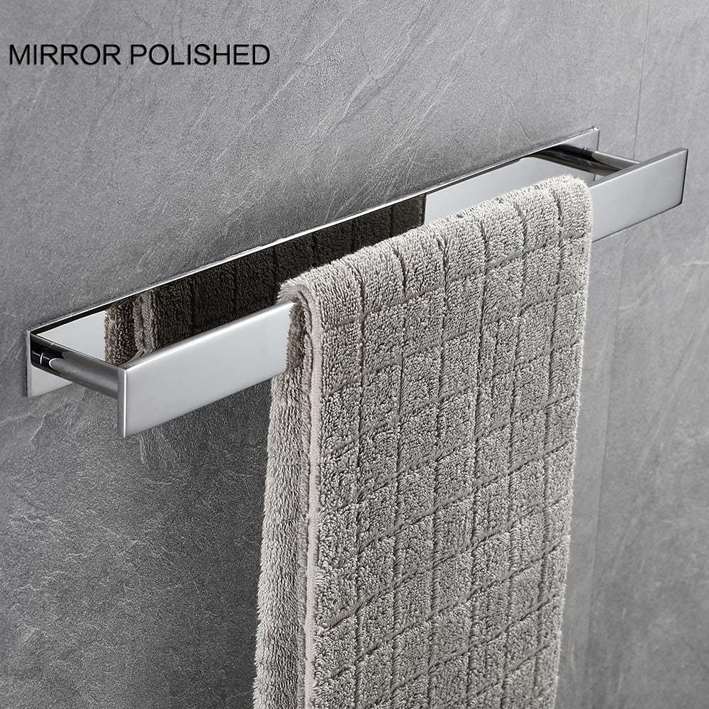 Self-Adhesive SUS304 Stainless Steel Towel Bar, Wall-Mounted No-Drill Towel Holder with Hook, Matte Black / Chrome / Brushed Nickel