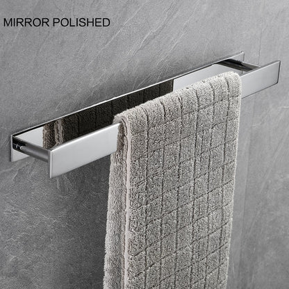 Self-Adhesive SUS304 Stainless Steel Towel Bar, Wall-Mounted No-Drill Towel Holder with Hook, Matte Black / Chrome / Brushed Nickel