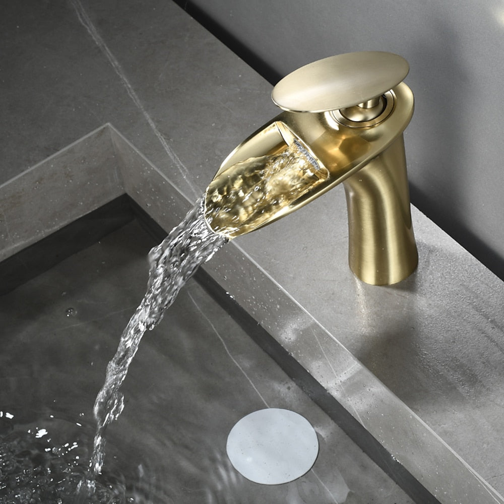 Waterfall Bathroom Faucet, Modern Single-Handle Single-Hole Faucet
