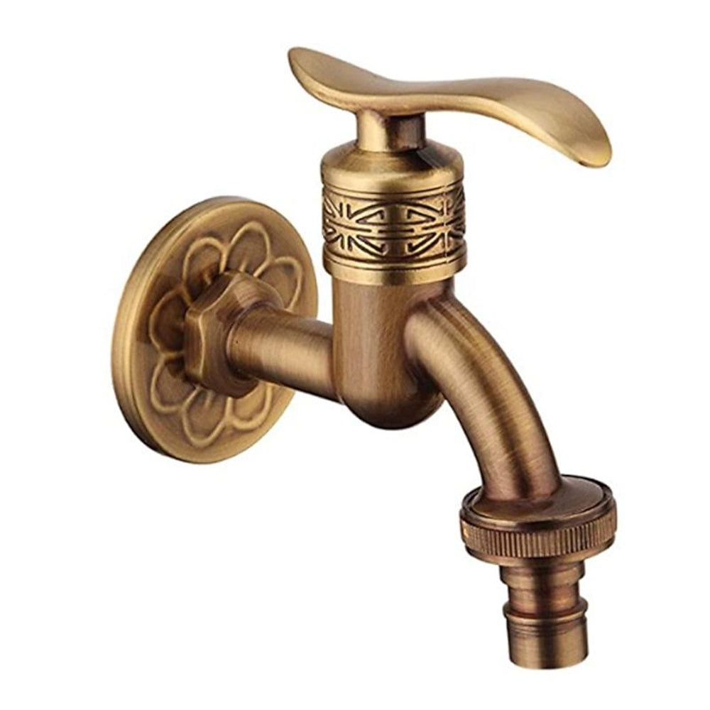 Vintage Brass Wall-Mount Utility Faucet, Single-Cold Laundry Tap with Quick Connector, Antique Brass / Polished Gold