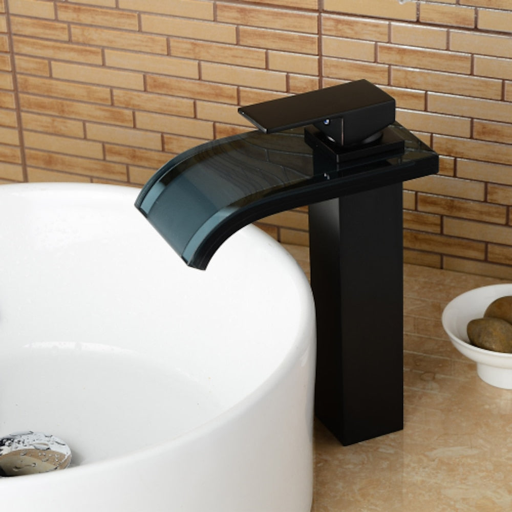 Oil-Rubbed Bronze Waterfall Vessel Sink Faucet, Single-Handle Single-Hole Faucet