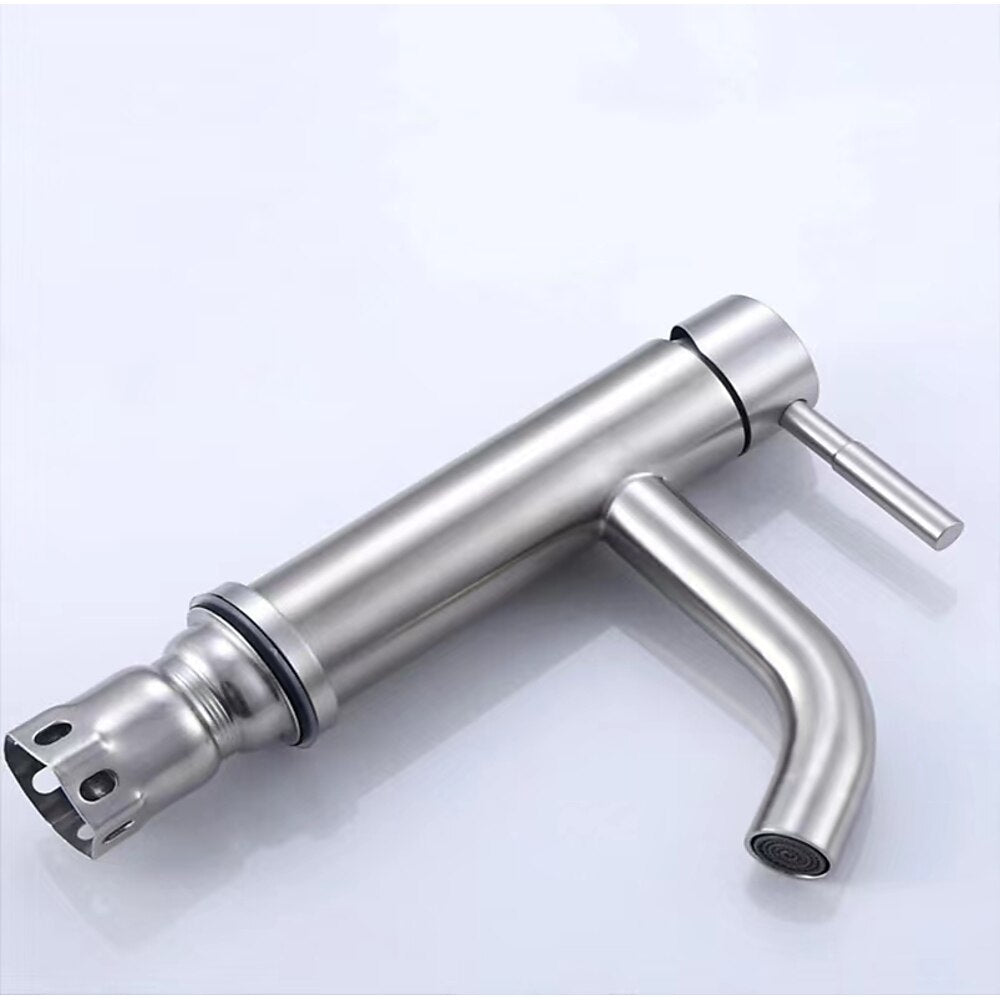 Brushed Nickel Single-Hole Bathroom Faucet, Single-Handle Stainless Steel Faucet