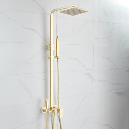 Brushed Gold Wall-Mounted Rainfall Shower System, Handheld Shower / Tub Spout Faucet