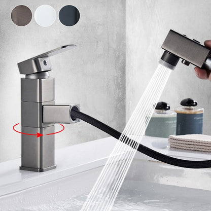 Modern Pull-Out Bathroom Faucet, Single-Hole Swivel Spout Faucet, Matte Black / Chrome / Brushed Nickel / Gunmetal / Matte White