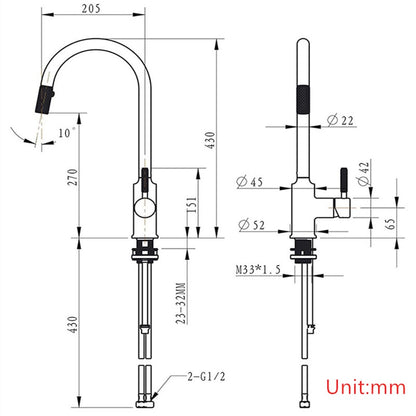 Pull-Down High-Arc Kitchen Faucet, Single-Handle Brass Faucet