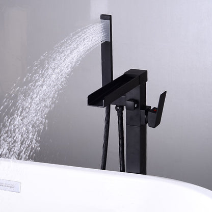 Modern Waterfall Freestanding Tub Filler, Single-Handle Tub Faucet with Handheld Shower