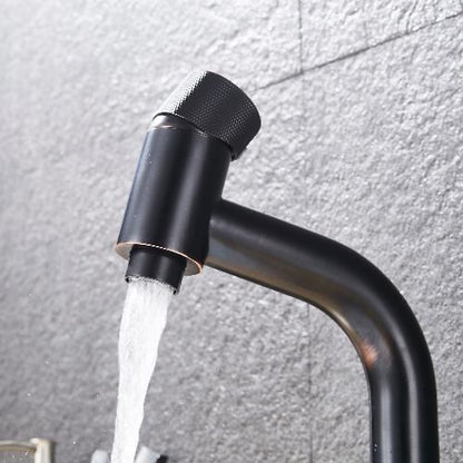 Modern Single-Hole Bathroom Faucet, Single-Handle Brass Vanity Faucet with Knurled Handle, Matte Black / Brushed Gold / Rose Gold