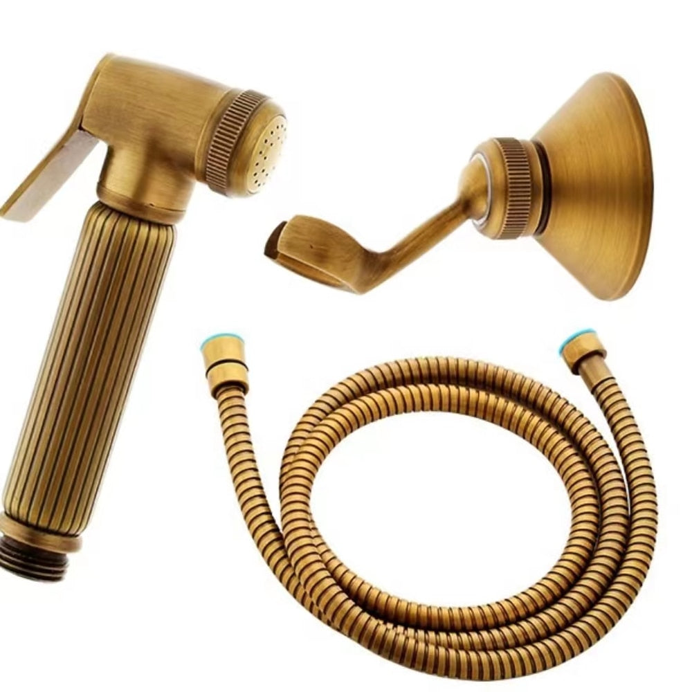 Self-Cleaning Antique Copper Handheld Bidet Sprayer, Wall-Mount Toilet Shattaf Sprayer with Hose