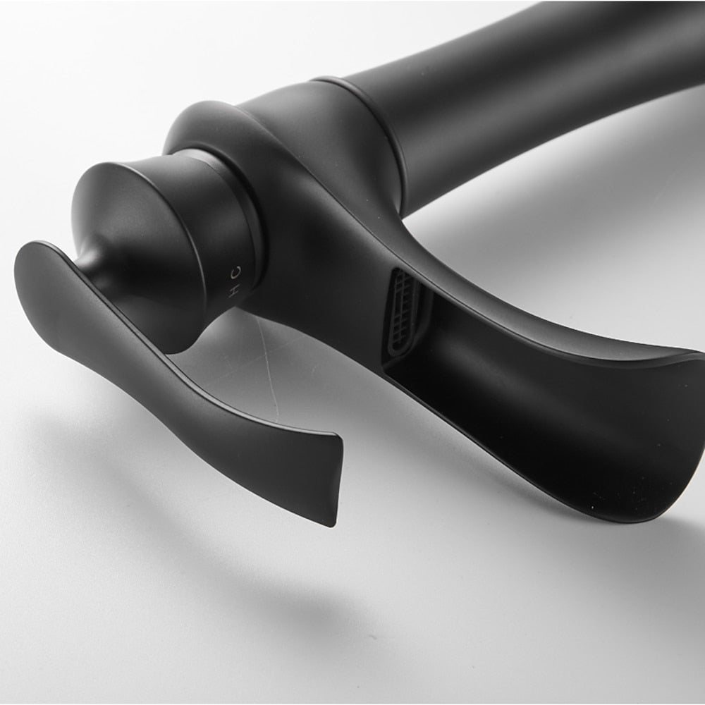 Matte Black Waterfall Vessel Bathroom Faucet, Single-Handle Single-Hole Basin Faucet