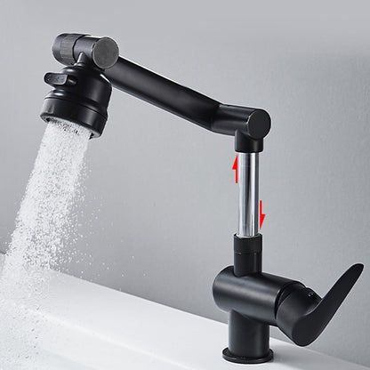 Height-Adjustable Modern Bathroom Sink Faucet, Single-Hole Swivel Spout Faucet, Matte Black / Chrome
